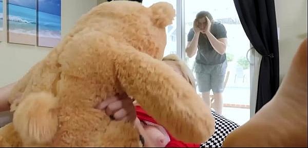  Big hunk Michael Swayze catches his girlfriend petite blonde Sia Lust having sex with the teddy bear that he gave her.